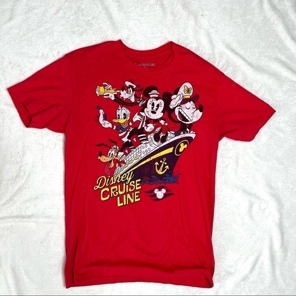 Disney Cruise Line Retro Mickey Mouse Gang Donald Minnie Goofy Red T-Shirt Small - Picture 9 of 10